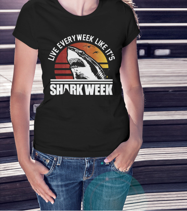 Live Every Week Like It's Shark Week Vintage Retro Sunset T-Shirt