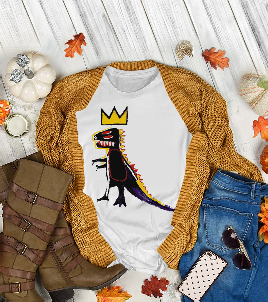 Basquiat Dinosaur Crown Artwork Multicolor T-Shirt