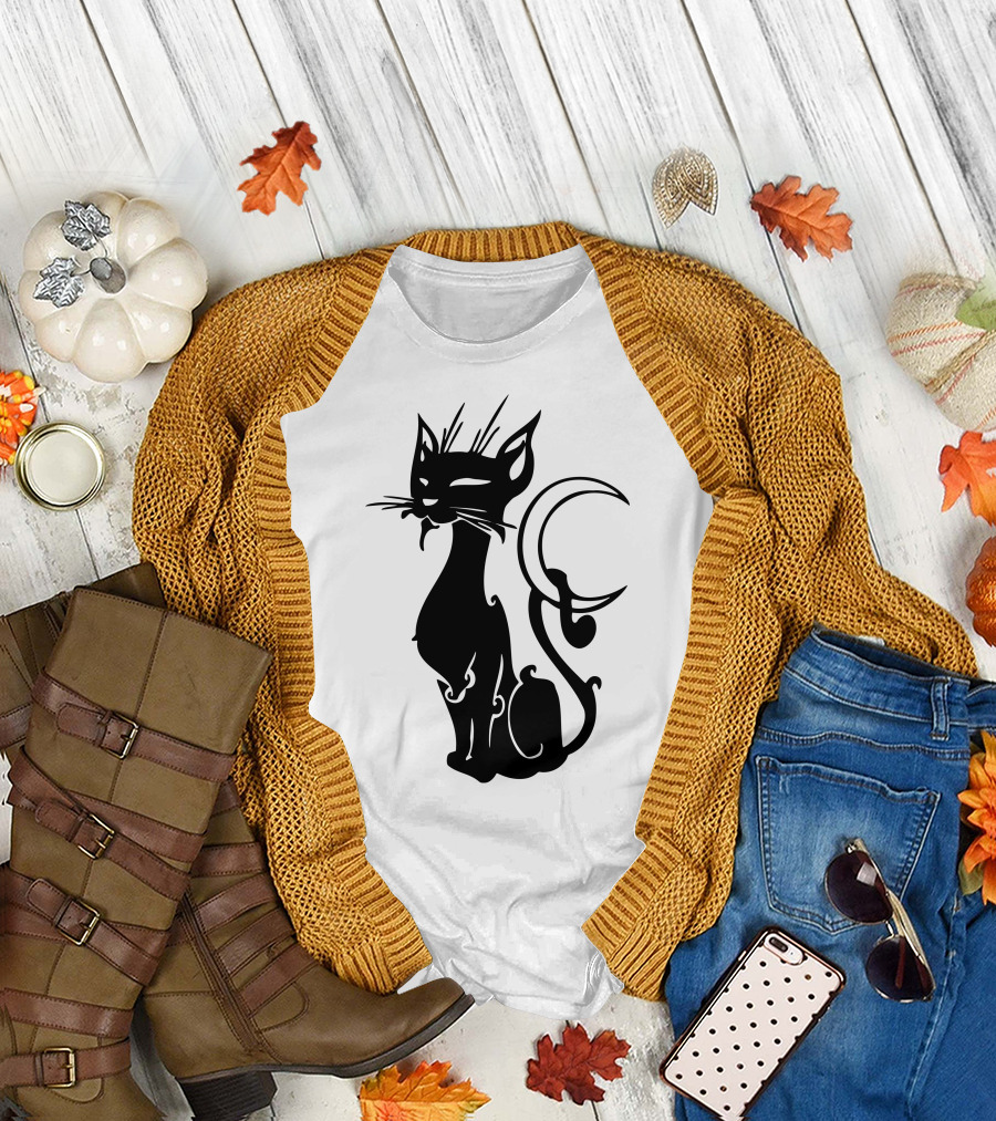 Cat Tribal Crescent Moon T-Shirt