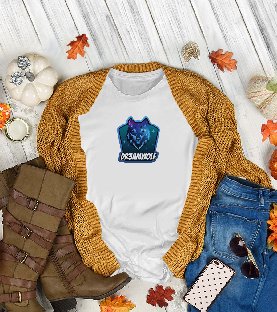 Dr3amwolf Vibrant Blue Wolf Emblem with Stars T-Shirt