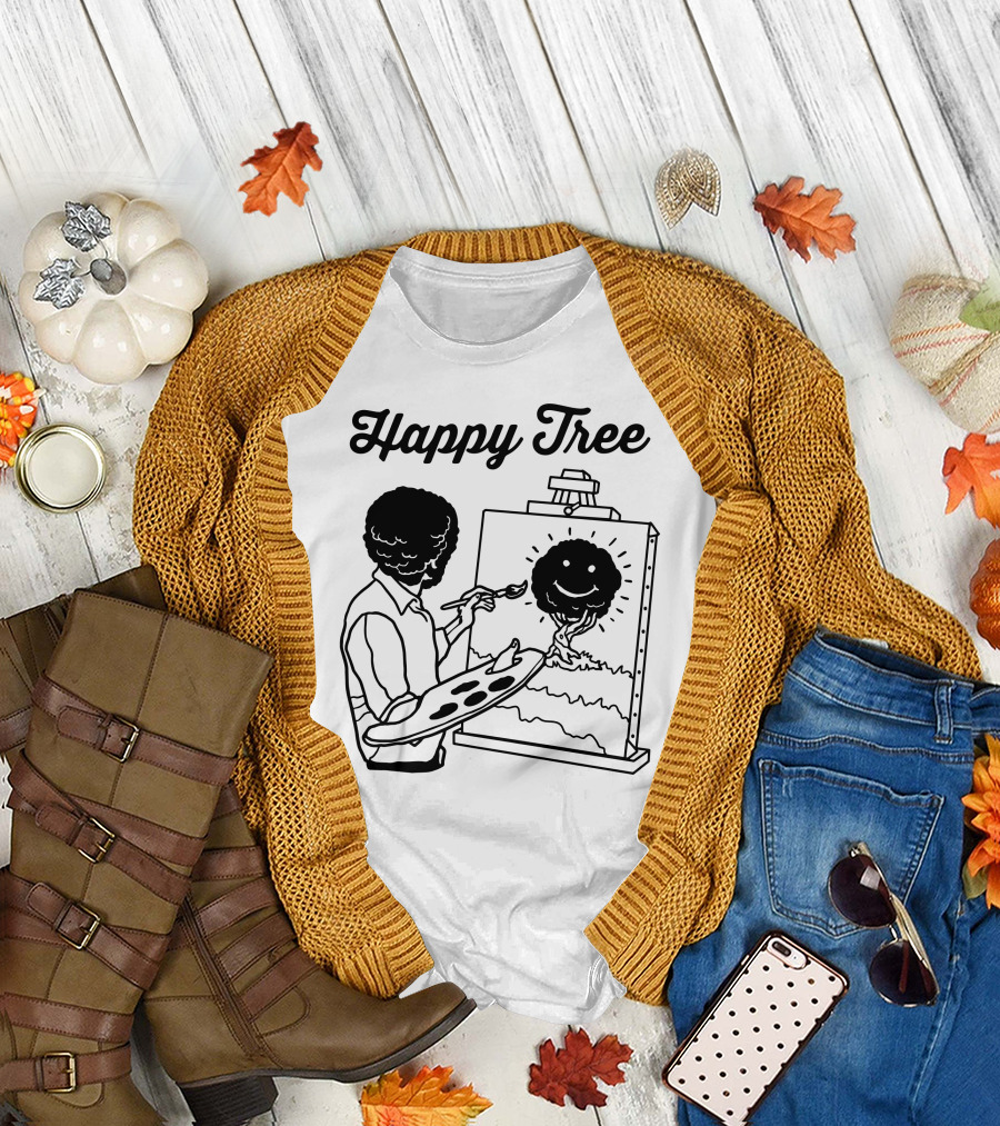 Happy Tree Artist Painting Smiley Face Tree T-Shirt