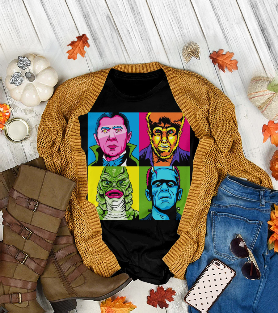 Hot Pop Monster Dracula Wolfman Creature Frankenstein T-Shirt