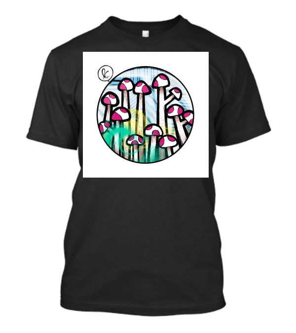 World Of Fungus Psychedelic Mushroom Circle Sketch T-Shirt