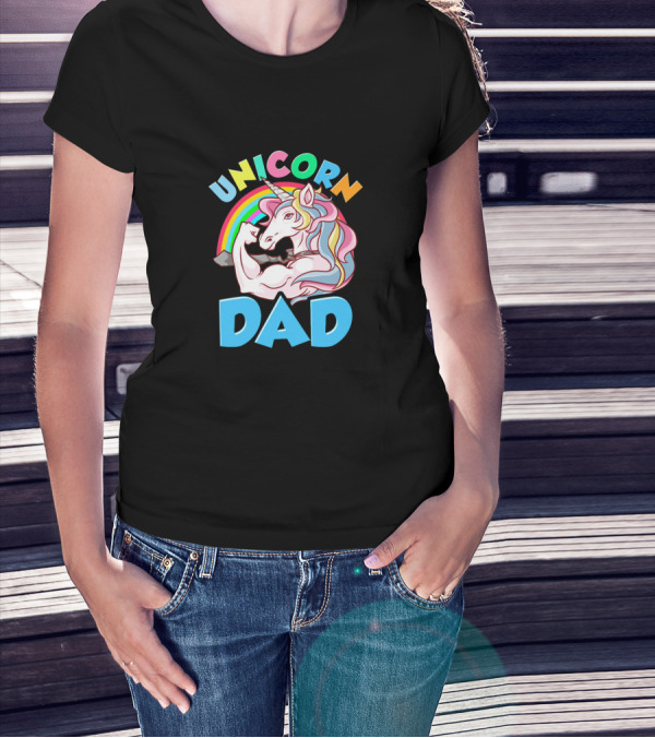 Unicorn Dad Cool Awesome Muscular Rainbow T-Shirt