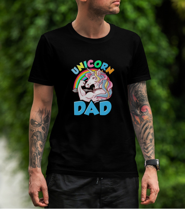 Unicorn Dad Cool Awesome Muscular Rainbow T-Shirt
