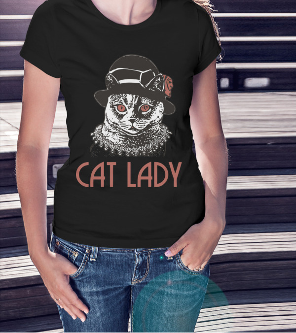 Cat Lady Cat In Hat With Rose T-Shirt