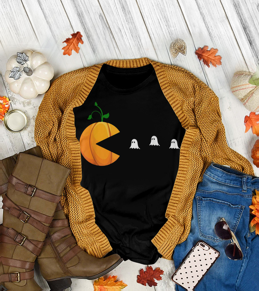 Halloween Pumpkin Pac-Man Ghosts T-Shirt
