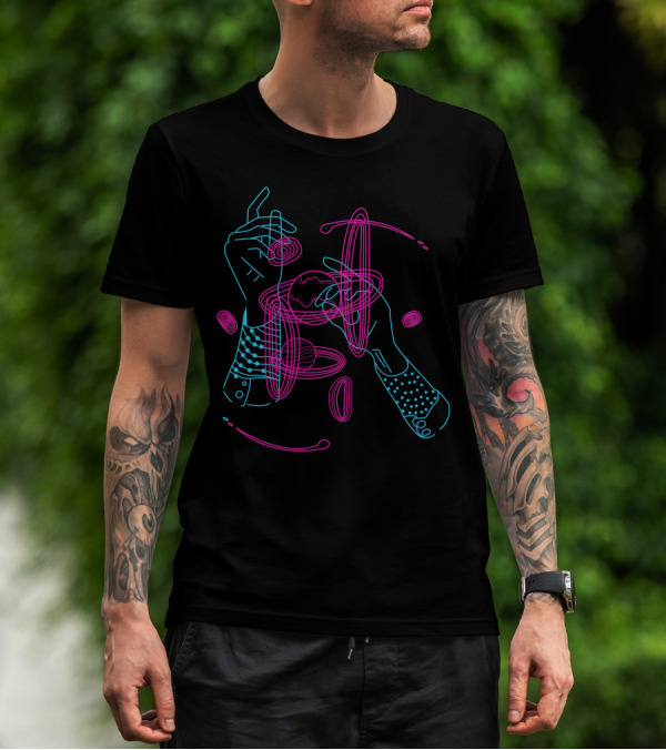 Hands And Planets Celestial Orbiting Lines T-Shirt