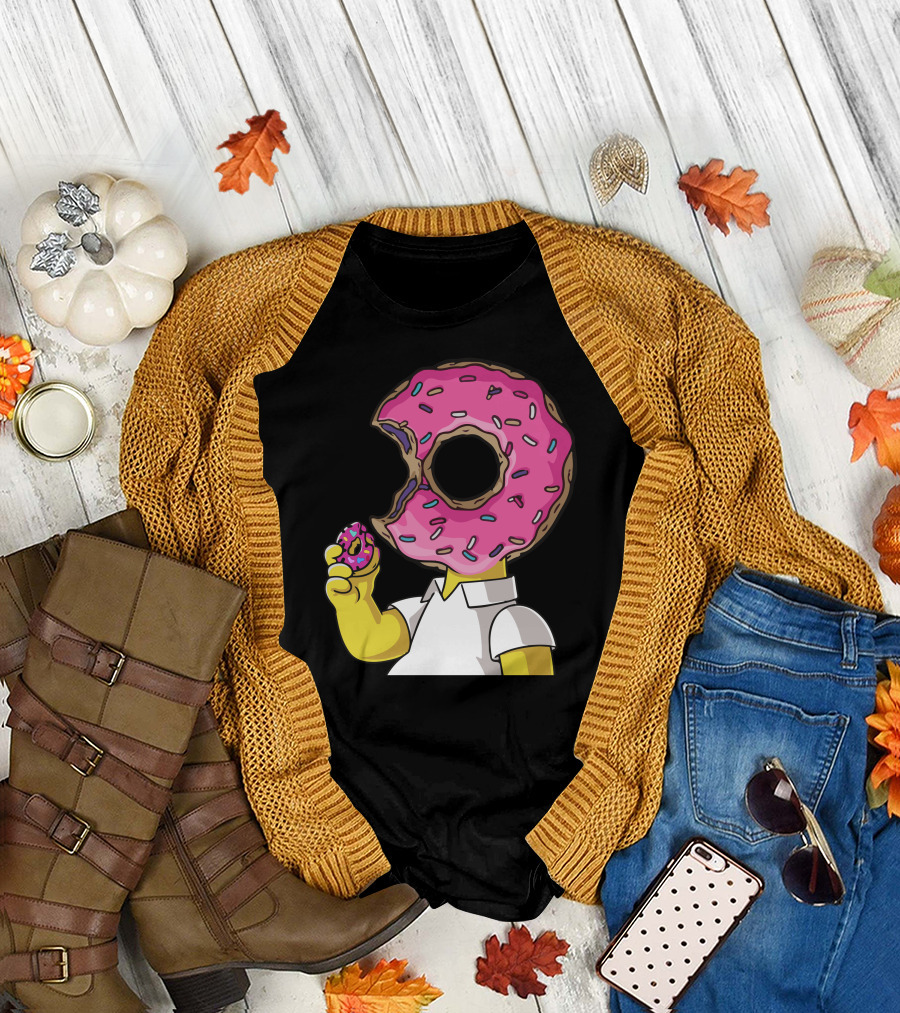 I Love Donut Pink Sprinkles Cartoon Character Eating Bite T-Shirt