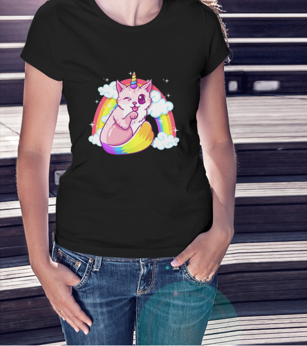 Majestic Meowgical Caticorn With Rainbow And Unicorn Horn T-Shirt