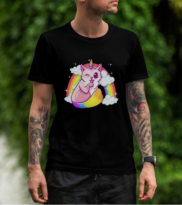 Majestic Meowgical Caticorn With Rainbow And Unicorn Horn T-Shirt