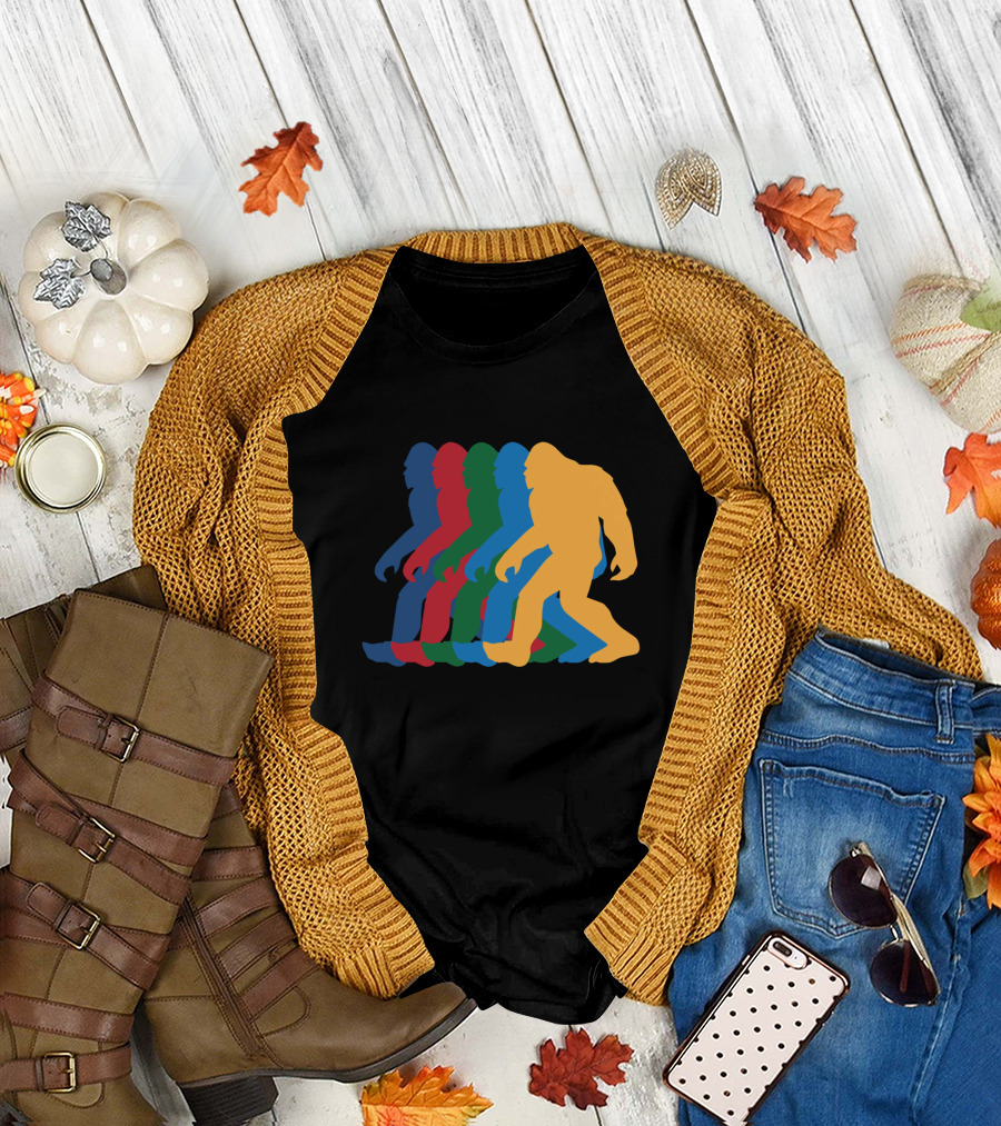 Retro Bigfoot Silhouette 70s Psychedelic Colors T-Shirt