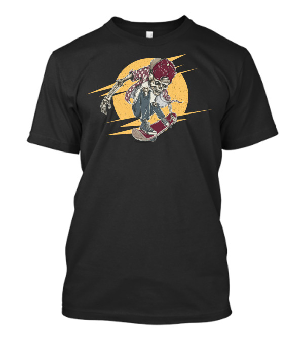 Skeleton Skateboarder Under Moonlight Wearing Checkered Shirt And Cap T-Shirt