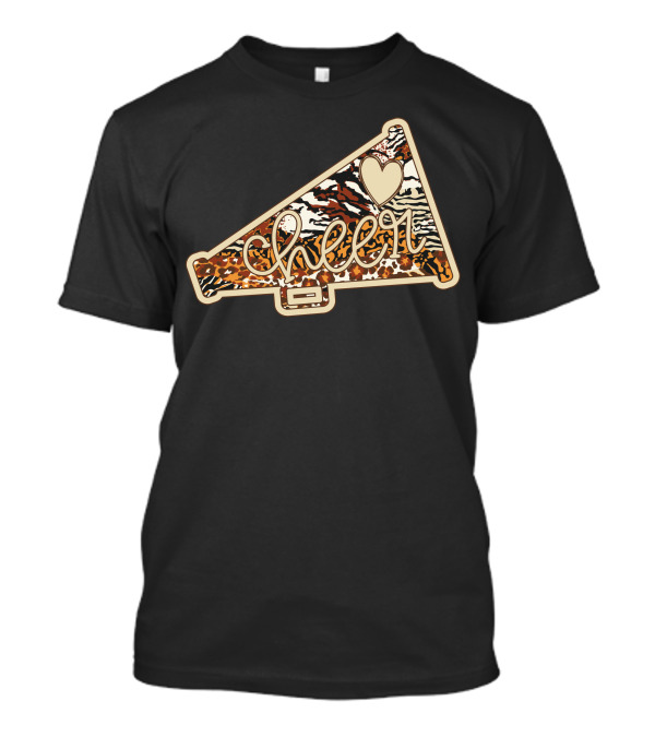 Cheer Megaphone Animal Print Heart T-Shirt