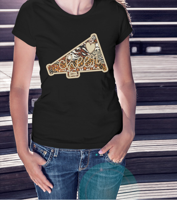 Cheer Megaphone Animal Print Heart T-Shirt