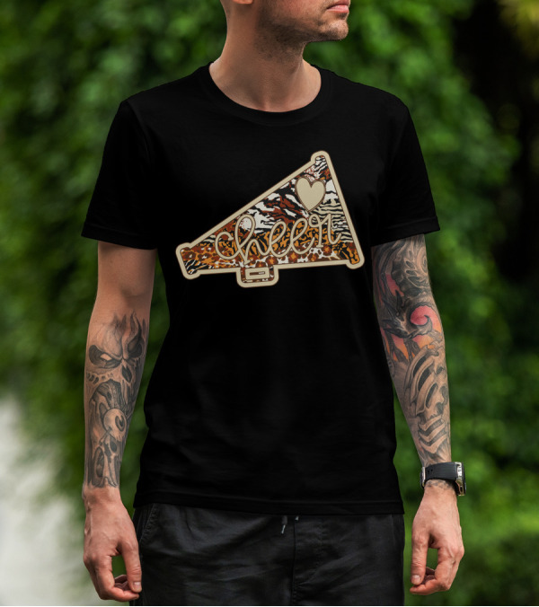 Cheer Megaphone Animal Print Heart T-Shirt