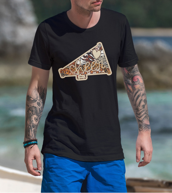 Cheer Megaphone Animal Print Heart T-Shirt