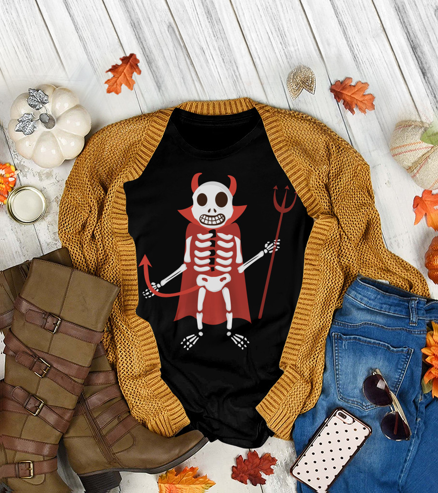 Funny Skeleton Little Devil Costume Halloween T-Shirt
