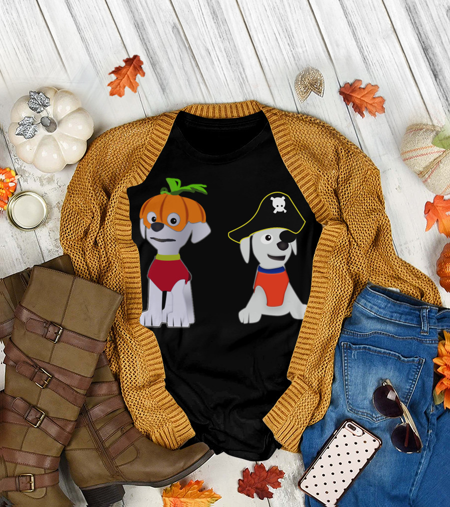 Halloween Pumpkin Costume Dog Pirate Hat Skull Dog T-Shirt
