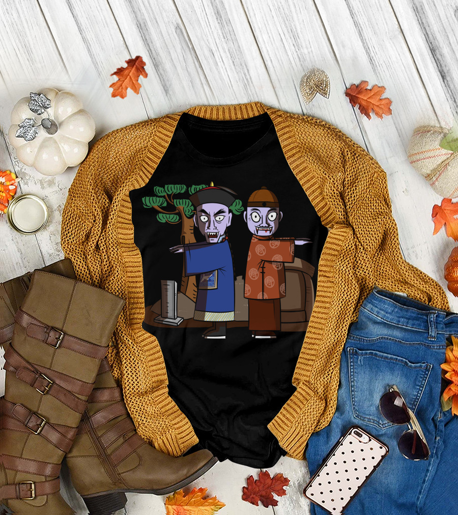 Halloween Chinese Zombie Hopping Ghosts Graveyard Scene T-Shirt