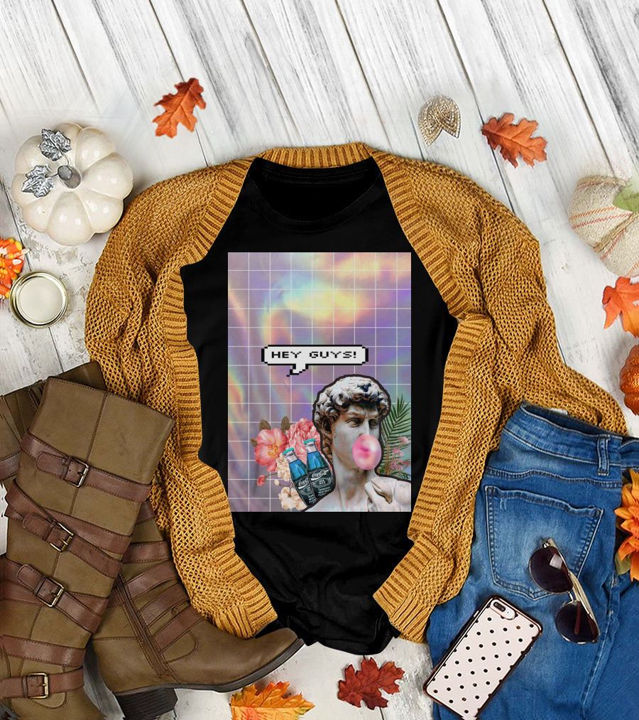 Hey Guys Retro Vaporwave David Bubblegum Coca-Cola Flowers T-Shirt