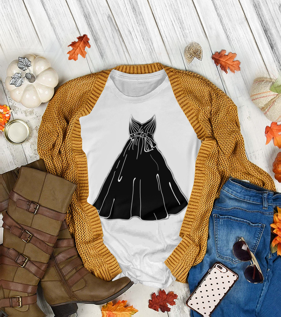 Princess Black Gown Line Art Sketch Dress Belt T-Shirt