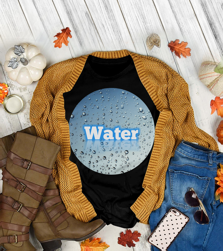 Water Droplets Splash Blue Background T-Shirt