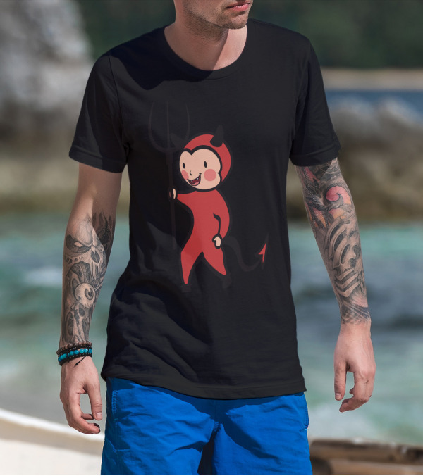 Funny Halloween Red Devil Costume With Pitchfork T-Shirt