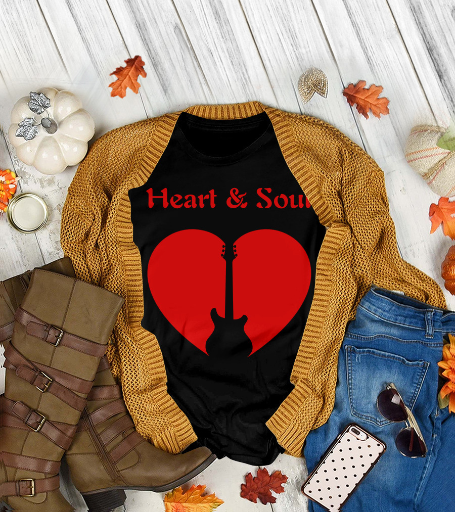 Heart and Soul Guitar Icon Red Print Heart T-Shirt
