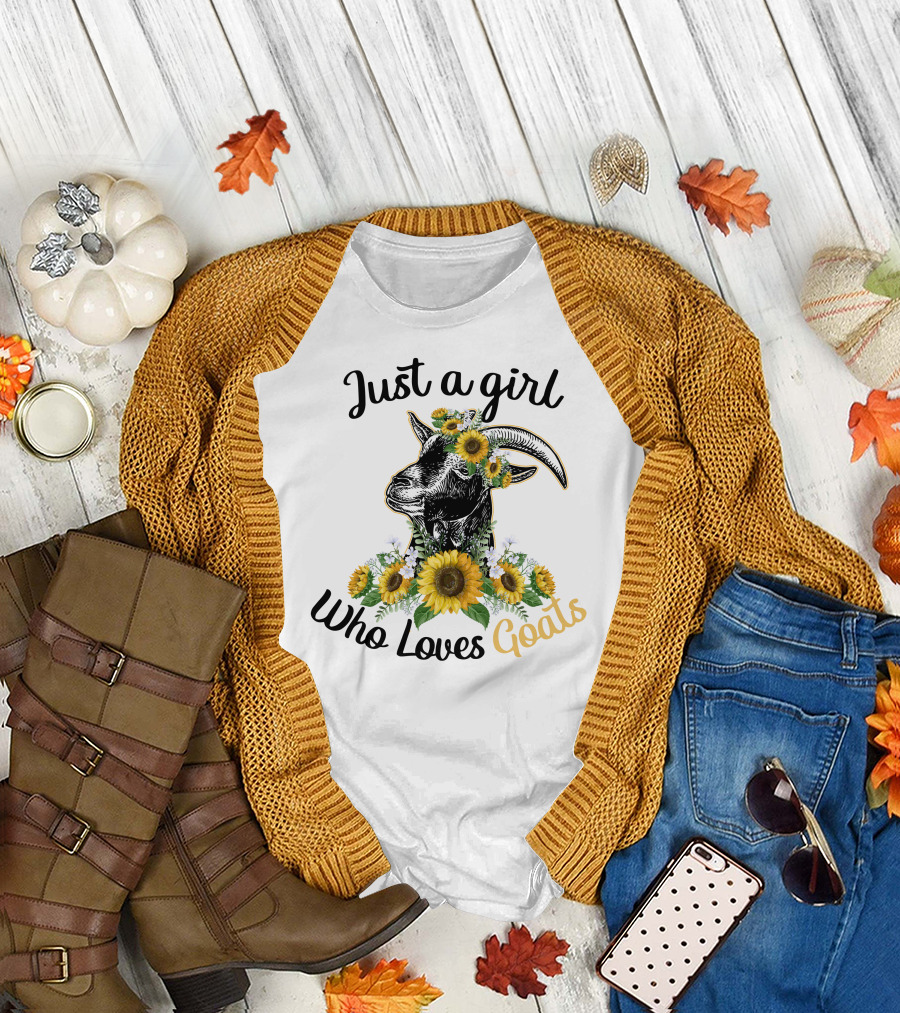 Just A Girl Who Loves Goats Sunflower Floral T-Shirt