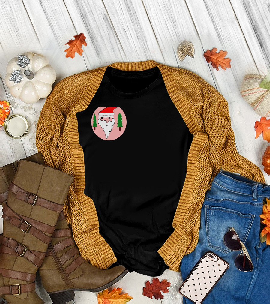 Santa Face with Hat and Trees Circle T-Shirt