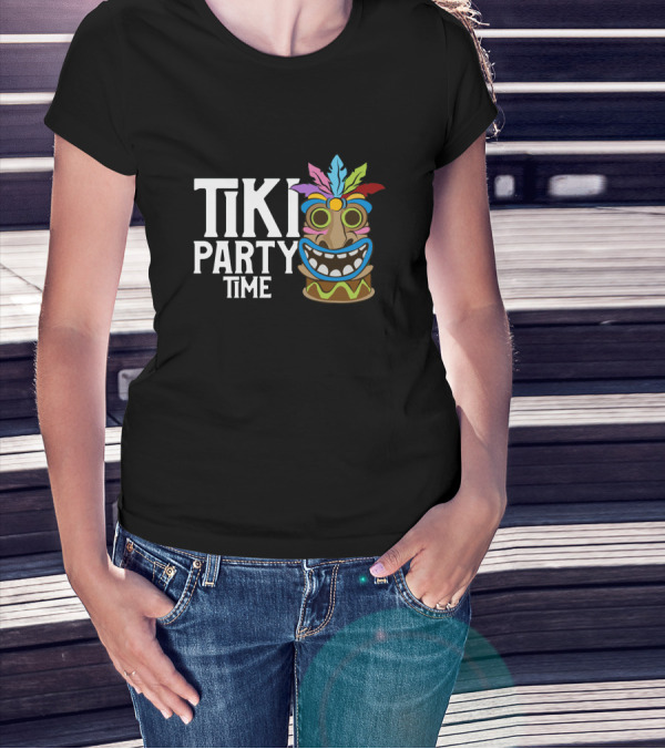 Adorable And Cute Tiki Party Time Island Luau Theme Colorful Mask T-Shirt
