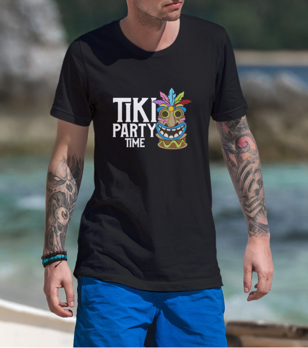 Adorable And Cute Tiki Party Time Island Luau Theme Colorful Mask T-Shirt