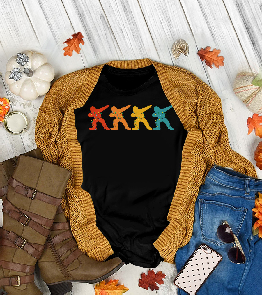 Bigfoot Dabbing Festive Lights Multicolor T-Shirt