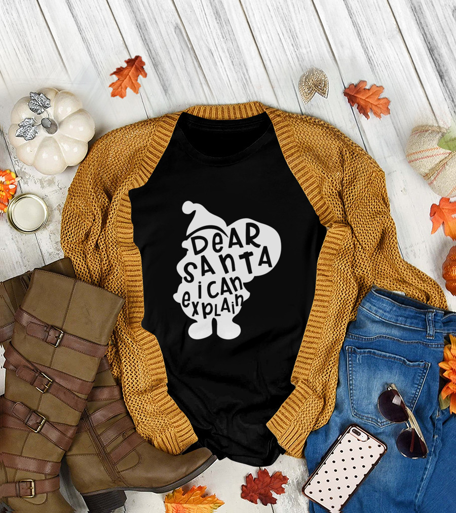 Dear Santa I Can Explain Silhouette Santa Hat T-Shirt