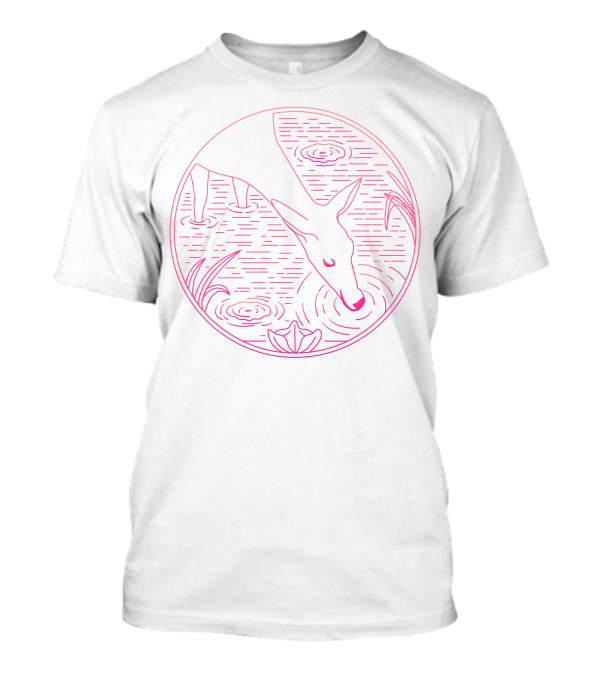 Deer Drinking Water Neon Circle T-Shirt