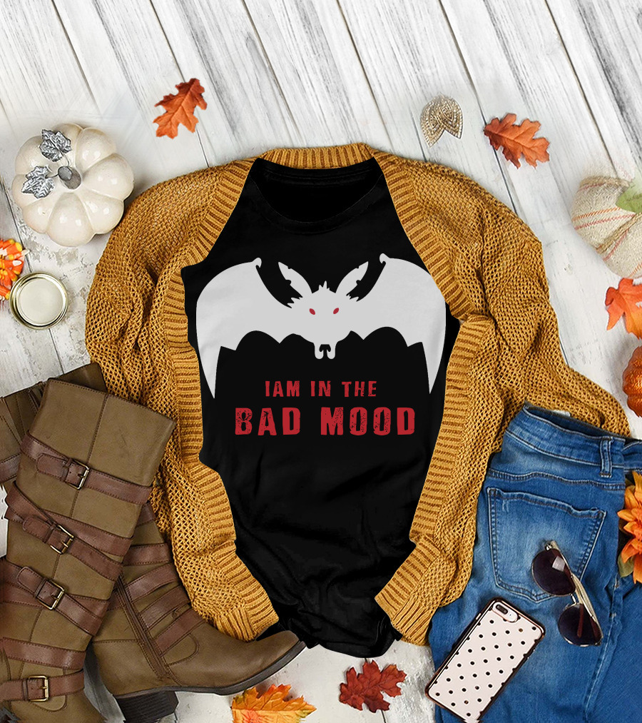 I Am In The Bad Mood Bat Design White Wings Red Eyes T-Shirt