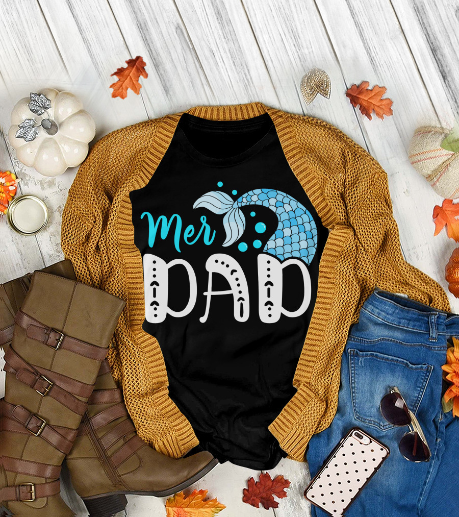 Mer Dad Mermaid Family Tail Ocean T-Shirt