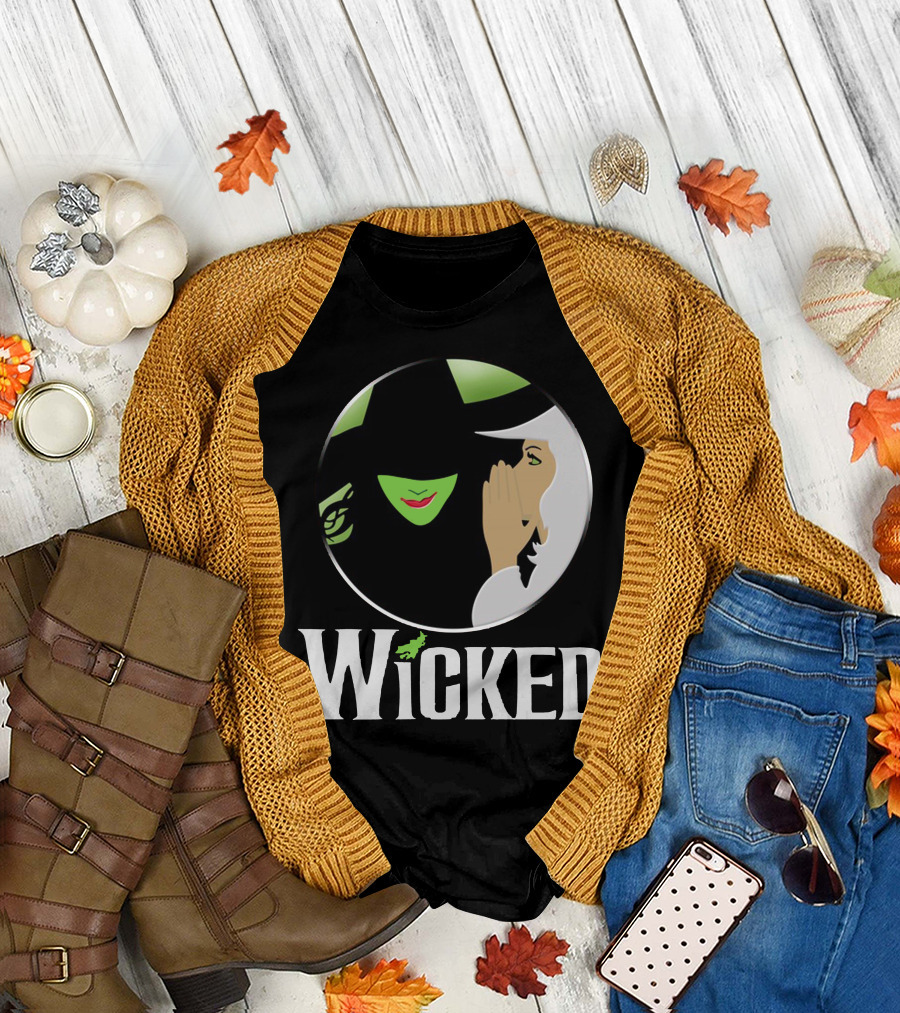 Wicked Logo Musical Witch Face and Whispering Duo T-Shirt