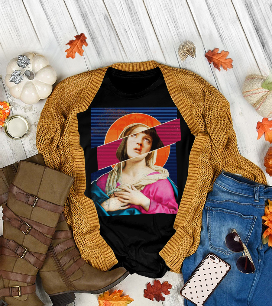 Virgin Mia Cool Retro Iconic Collage with Halo and Stripes T-Shirt
