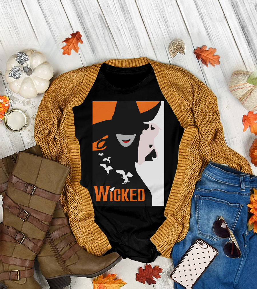 Wicked Broadway Musical Witch Silhouette and Flying Monkeys T-Shirt