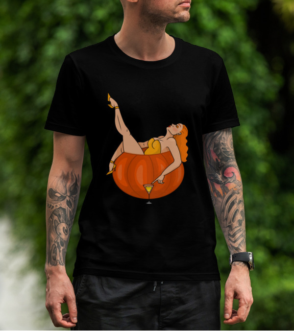Autumn Pin Up Pumpkin Cocktail Playful Pose T-Shirt