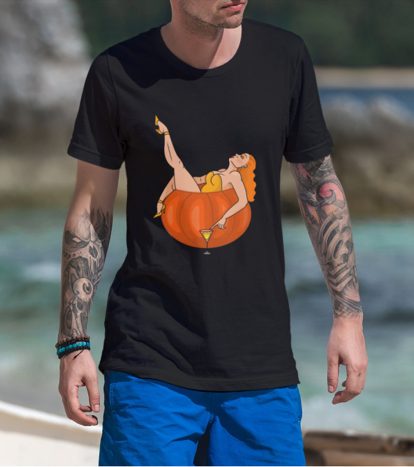 Autumn Pin Up Pumpkin Cocktail Playful Pose T-Shirt