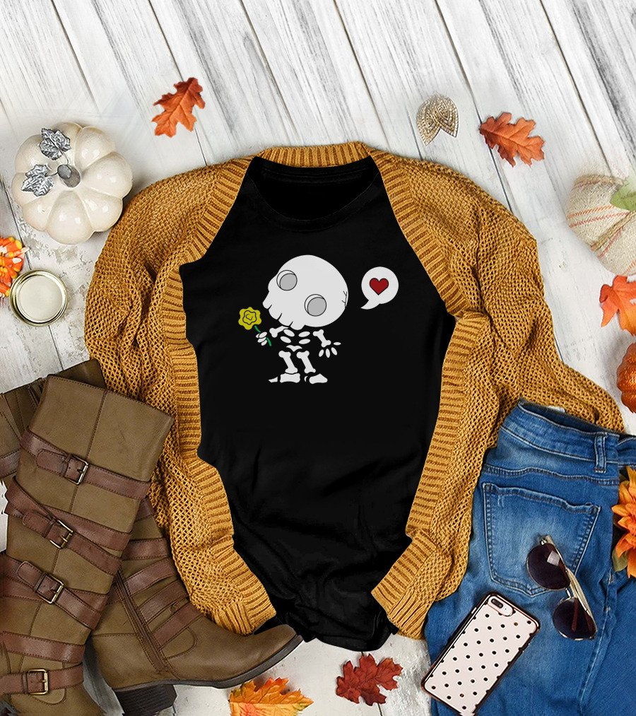 Amor De Los Muertos Skeleton with Heart and Flower T-Shirt