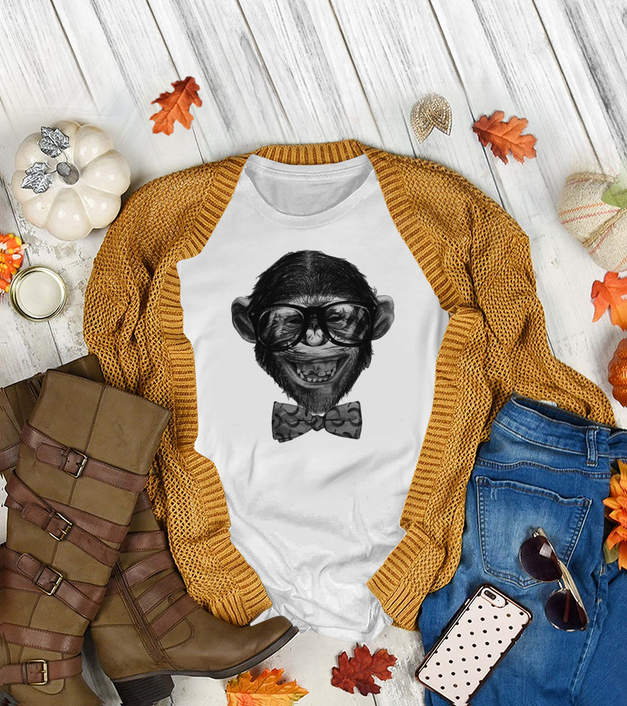 Chimp Grin Glasses and Bow Tie T-Shirt