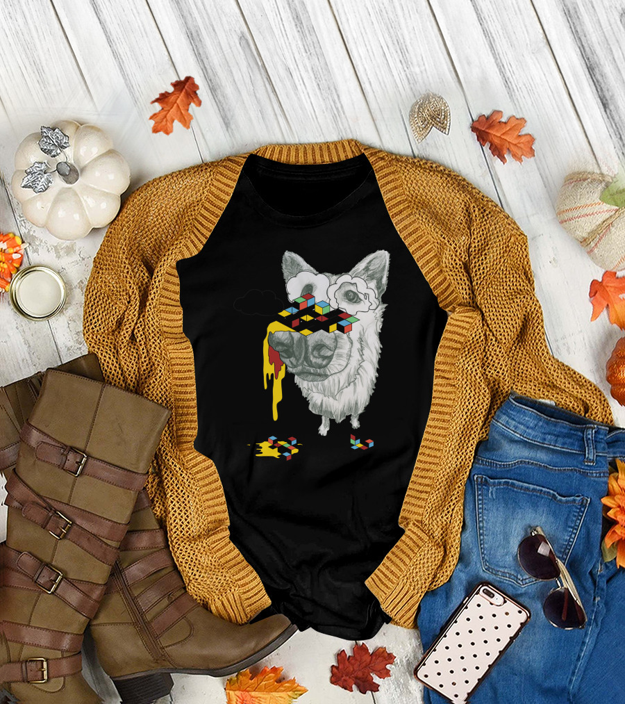 Cube Dog Melting Rubik's Puzzle Face T-Shirt