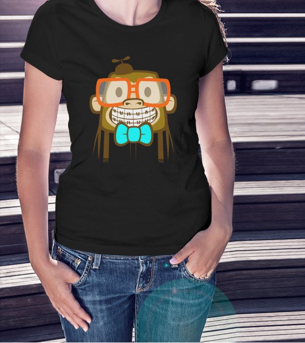Geek Monkey Braces Glasses Bowtie Nerd T-Shirt