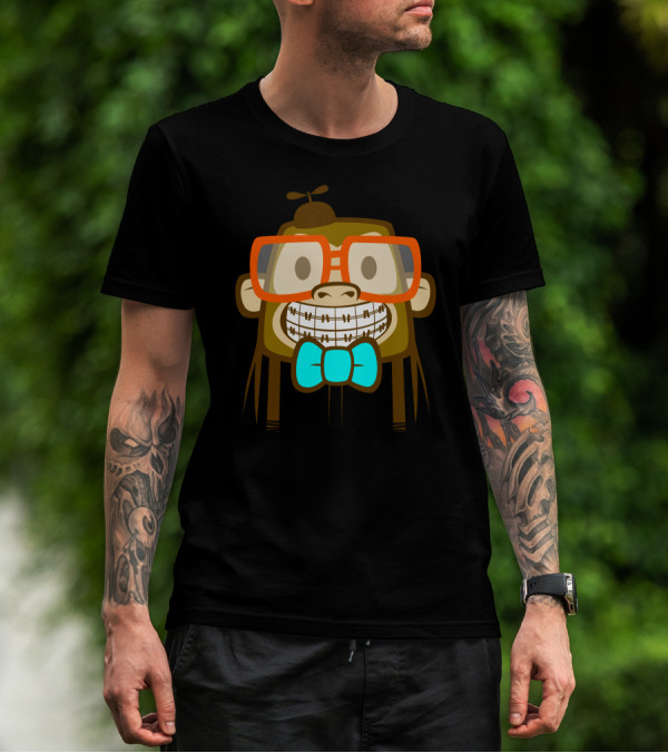 Geek Monkey Braces Glasses Bowtie Nerd T-Shirt