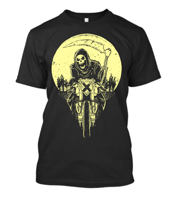 Reaper On Motorcycle Under Moonlit Night T-Shirt