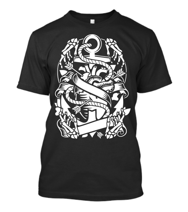 Heart And Anchor Skeleton Floral Embrace T-Shirt
